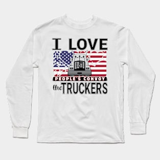 I LOVE THE TRUCKERS - PEOPLES CONVOY - USA FLAG OF HEARTS WITH BLACK LETTERS Long Sleeve T-Shirt